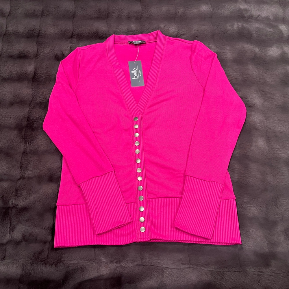 Pink (Very Berry) V-Neck Cardigan Sweater with Antique Silver Snaps